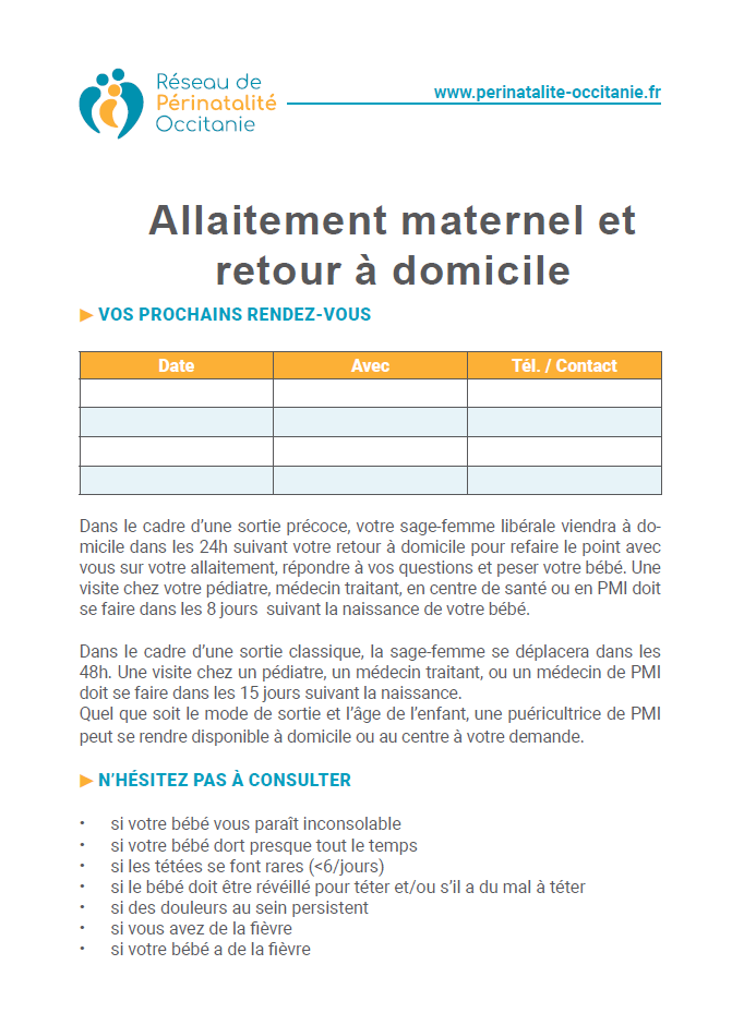 Allaitement maternel et retour à domicile